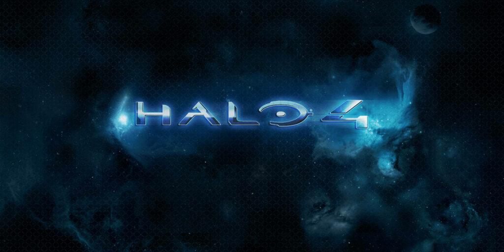 Blue Nebula Shimmers Behind the Stellar Halo 4 Logo on Galactic Background Wallpaper