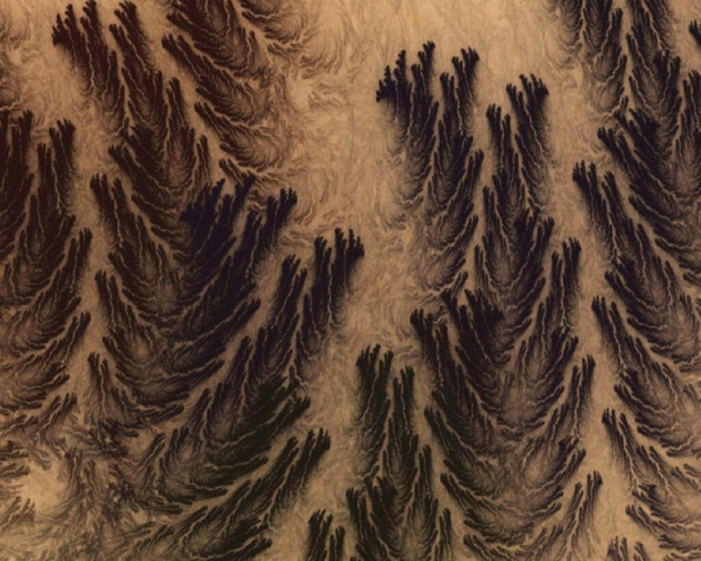 Nature's Intricate Dance: Mesmerizing Leaf-inspired Black Patterns on a Soft Taupe Canvas Wallpaper