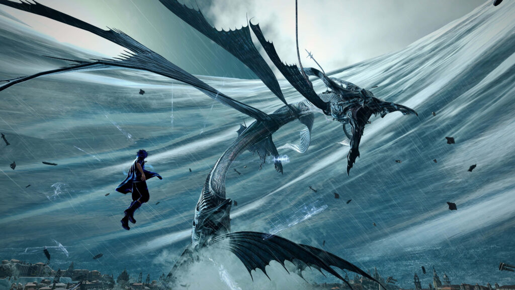 Epic Snapshot: Midgardsormr, the Fearsome Serpentine Dragon, in Final Fantasy XV's Striking Backdrop Wallpaper