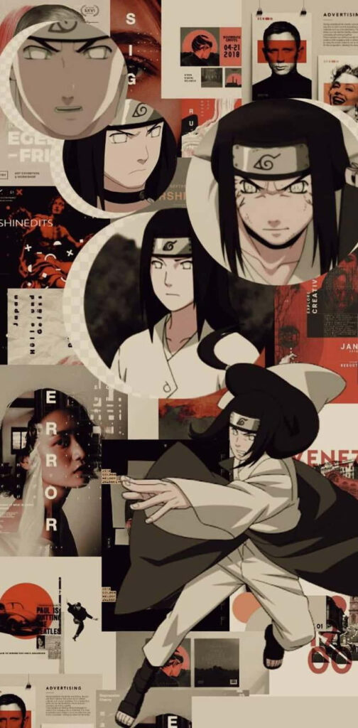 Harmony of Neji Hyuga: a Fusion of Cream, Black, and Red Colored Magazine Pages in a Chic Collage Wallpaper