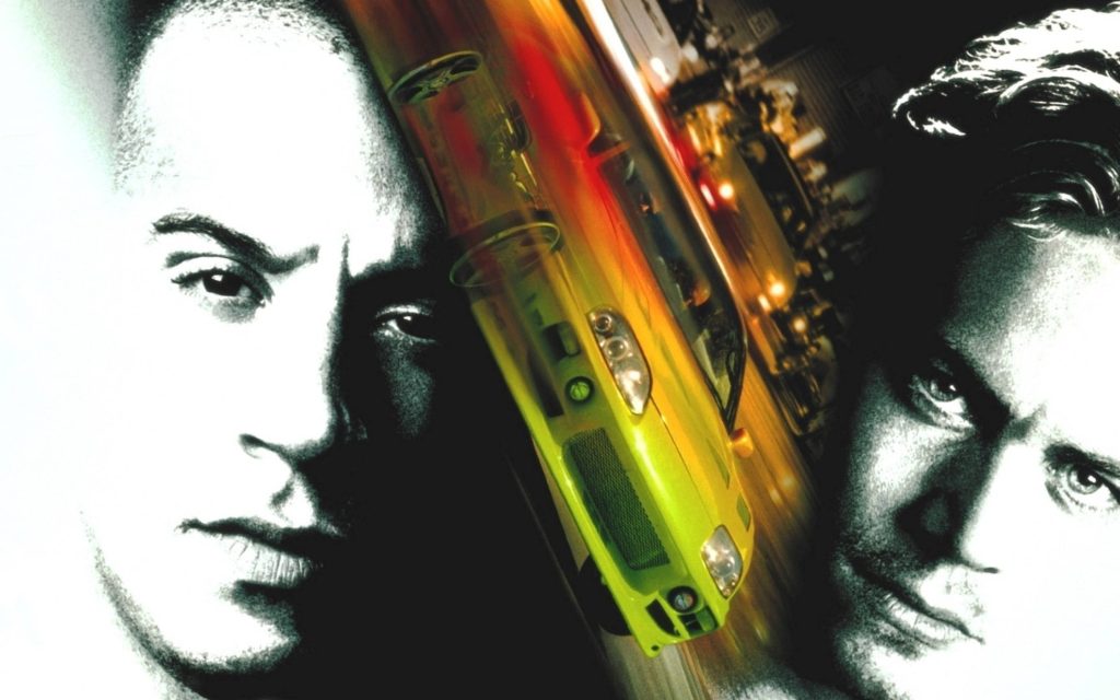 Fast and Furious wallpaper with Vin Diesel Paul Walker neon green car fiery motion blur background