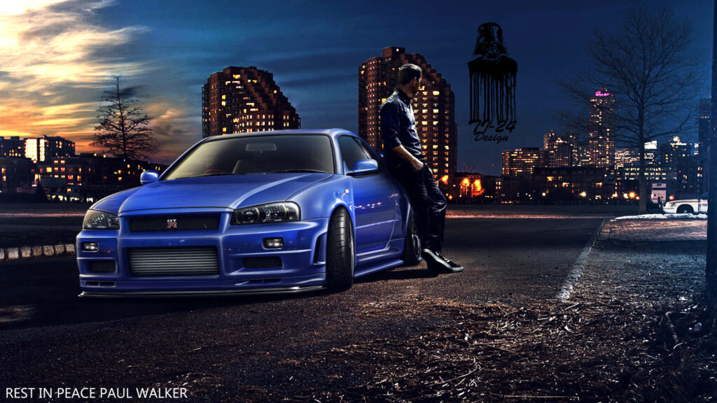 Fast and Furious: Memorializing Paul Walker's Skyline Soaring through Morning Skies Wallpaper