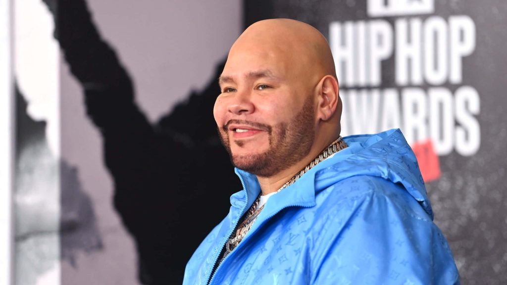 Fat Joe in vibrant blue monogram jacket at BET Hip Hop Awards sharp high-res portrait wallpaper