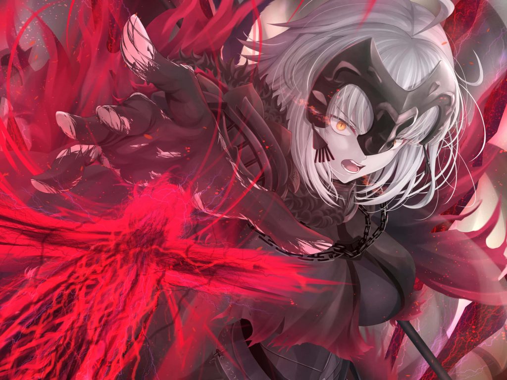 Jeanne d'Arc Alter in black armor unleashing crimson flames Fate Grand Order wallpaper
