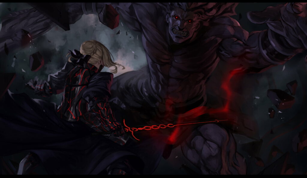 Fate Series Wallpaper: Berserker vs Saber Alter in Epic Battle Scene