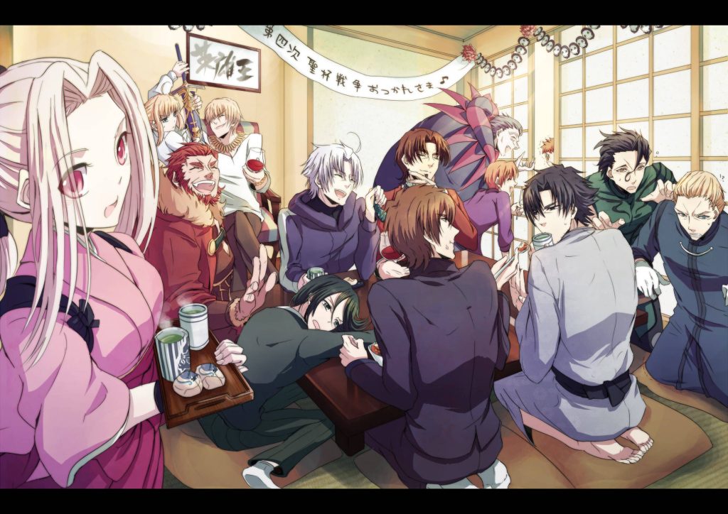 Fate Zero anime cast party with Irisviel serving tea Rider Gilgamesh Kiritsugu fourth Holy Grail War Wallpaper