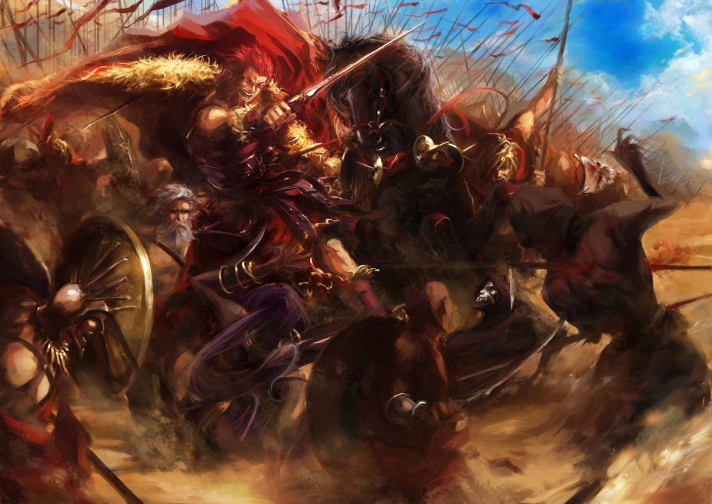 Fate Zero Rider Iskandar charging into battle with Ionioi Hetairoi army anime wallpaper background