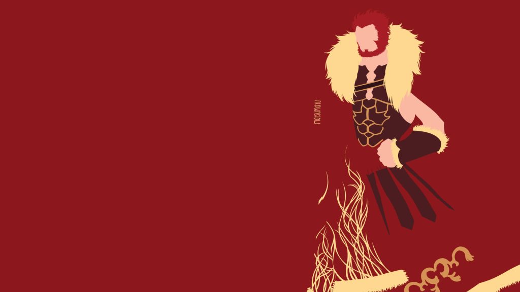 Minimalist Fate Zero Rider Iskandar flat vector on crimson with red beard and flames wallpaper