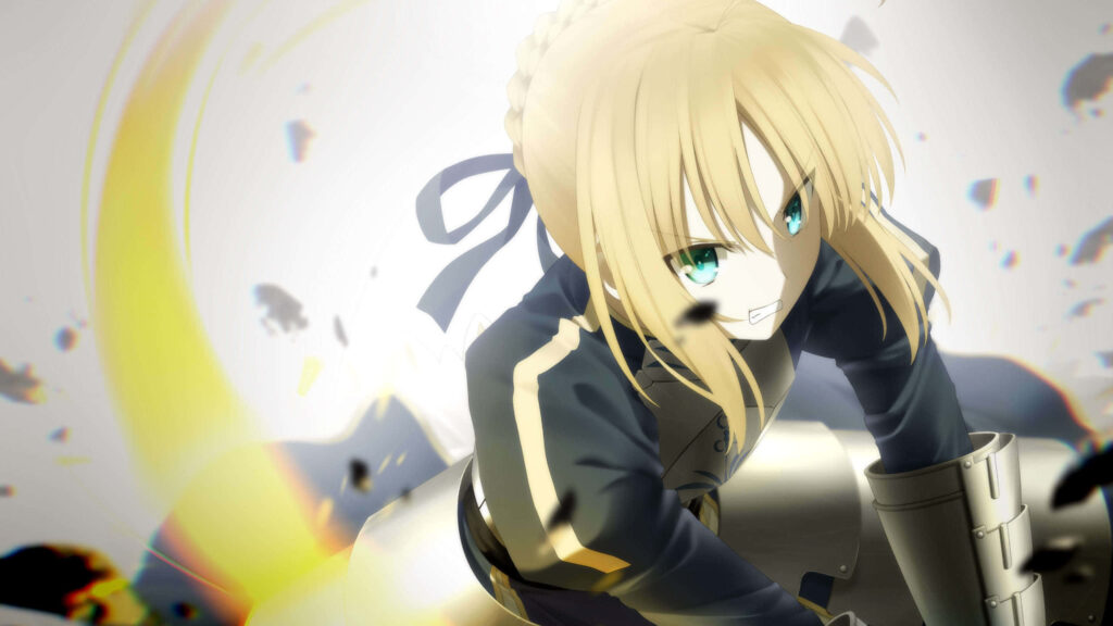 Dynamic Saber Wallpaper – Intense Pose & Glowing Blade Background