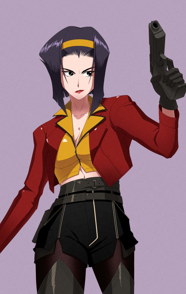 Faye Valentine anime wallpaper confident Cowboy Bebop bounty hunter in red jacket with gun