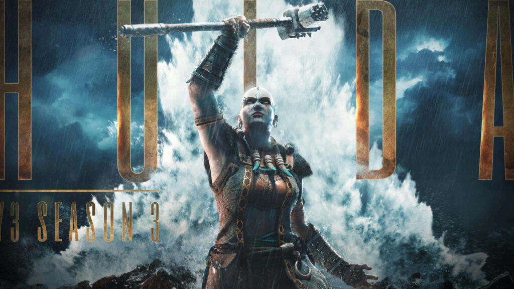 Samurai-inspired female warrior with sword in stormy seascape for For Honor Season 3 wallpaper
