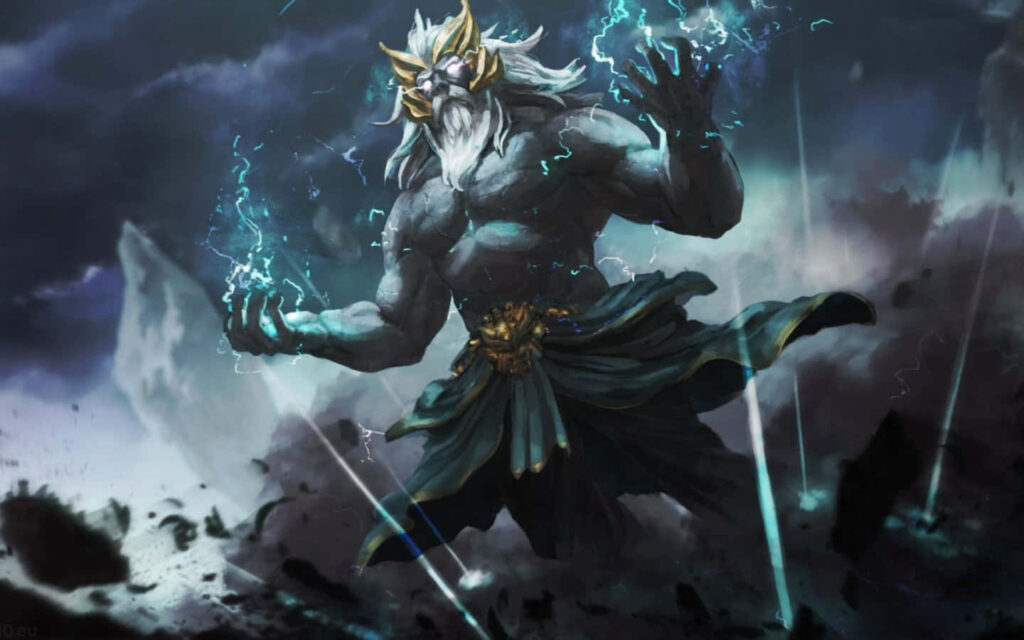Zeus, Master of Lightning and Thunder: Dominating Foes in Dota 2's Epic Battle Arena Wallpaper