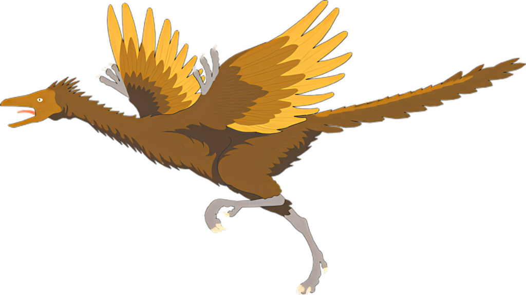 Vibrant Feathered Dinosaur Illustration: Dynamic Prehistoric Art Wallpaper