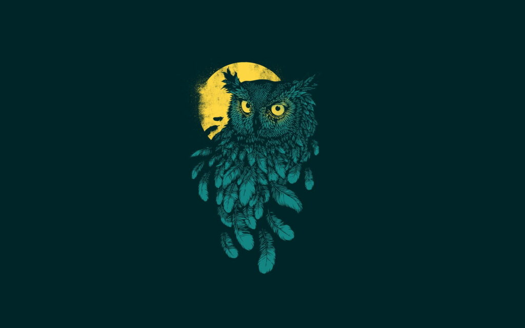 Feathered Whispers: A Serene Animated Delight in Minimalistic Owl Art Wallpaper