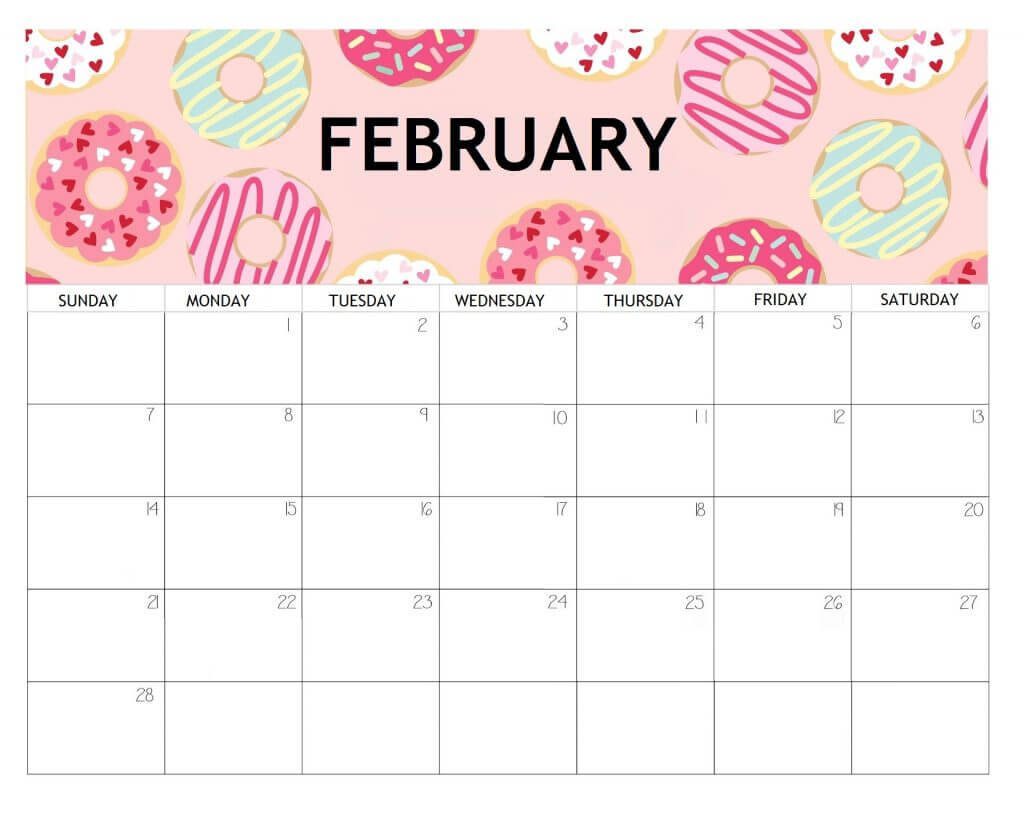 February calendar wallpaper cute colorful donuts pink frosting heart sprinkles pastel background