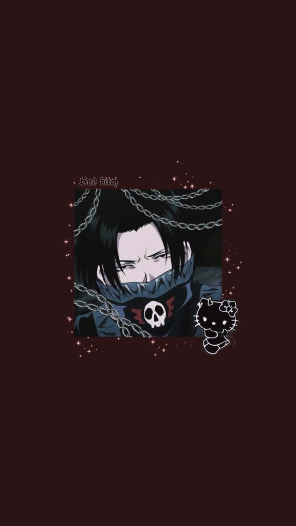 Feitan Hunter x Hunter wallpaper with skull bandana chains pink sparkles Hello Kitty Bad bitch text