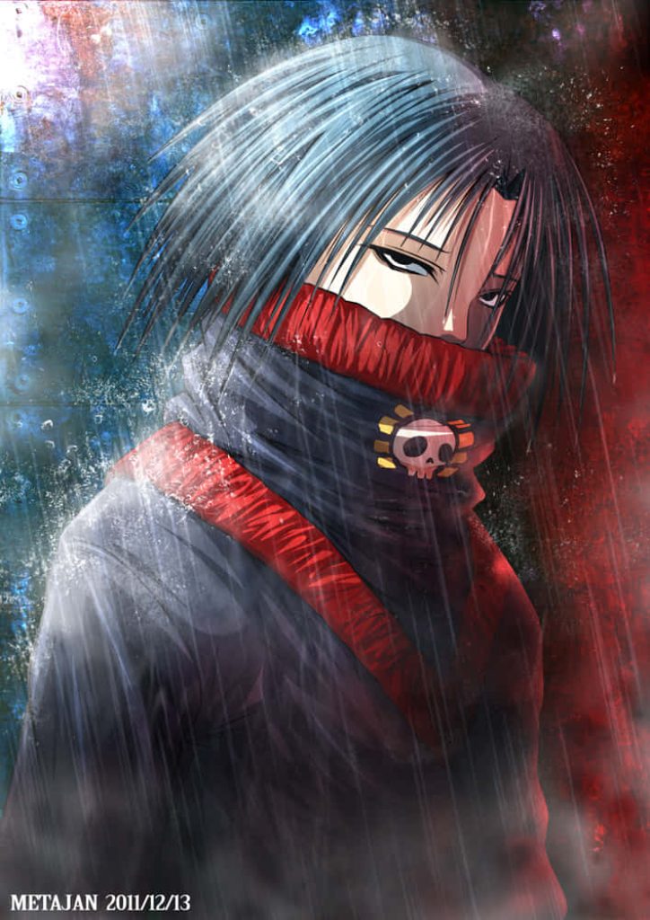 Feitan Portor Hunter x Hunter wallpaper moody portrait blue red rain effect intense art
