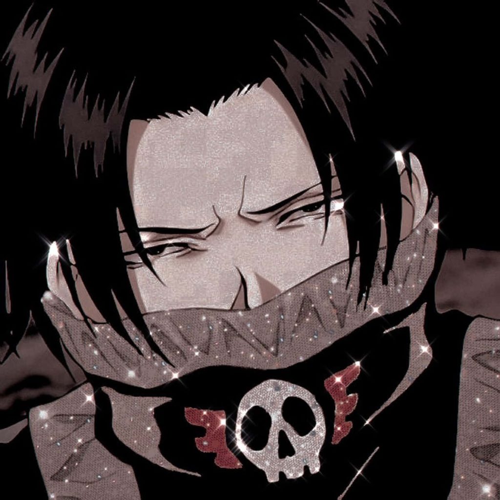 Feitan Portor close-up with skull mask glitter overlay Hunter x Hunter anime wallpaper background