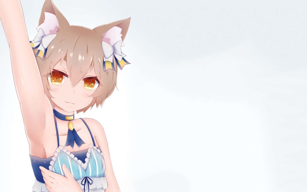 Felix Argyle from ReZero playful pose anime wallpaper with vibrant amber eyes on white background