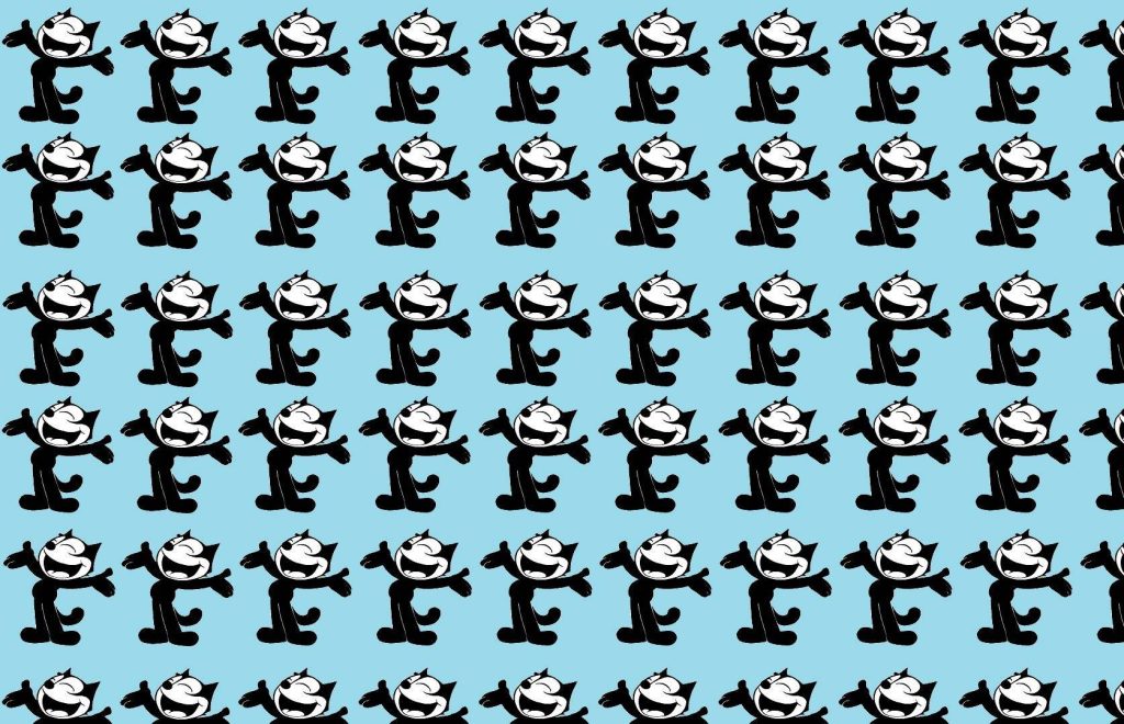 Felix The Cat retro seamless pattern on light blue background nostalgic cartoon wallpaper