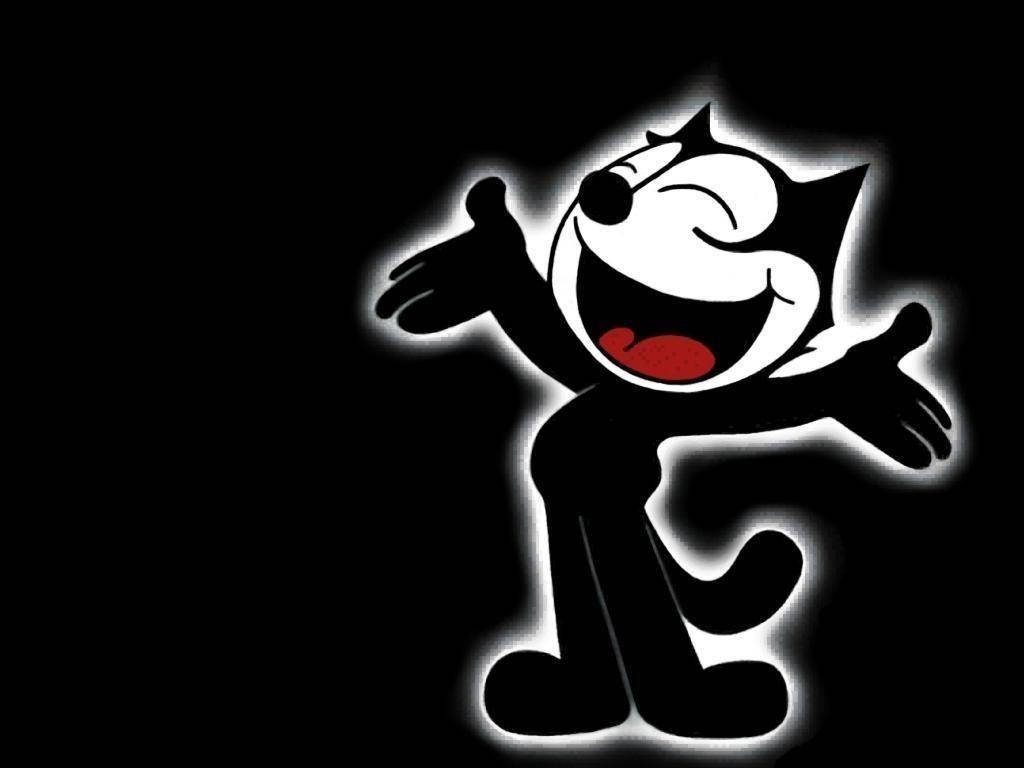 Felix the Cat glowing wallpaper with vintage cartoon style and white aura on black background