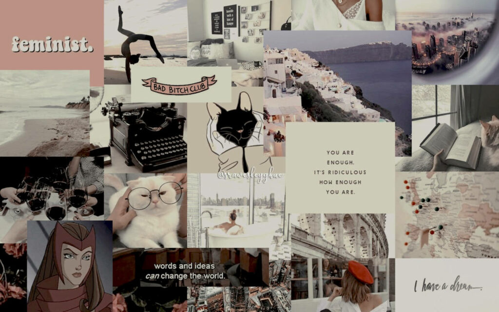 Feminine Indie Vibes: Eclectic Collage of Images for Your Laptop Wallpaper