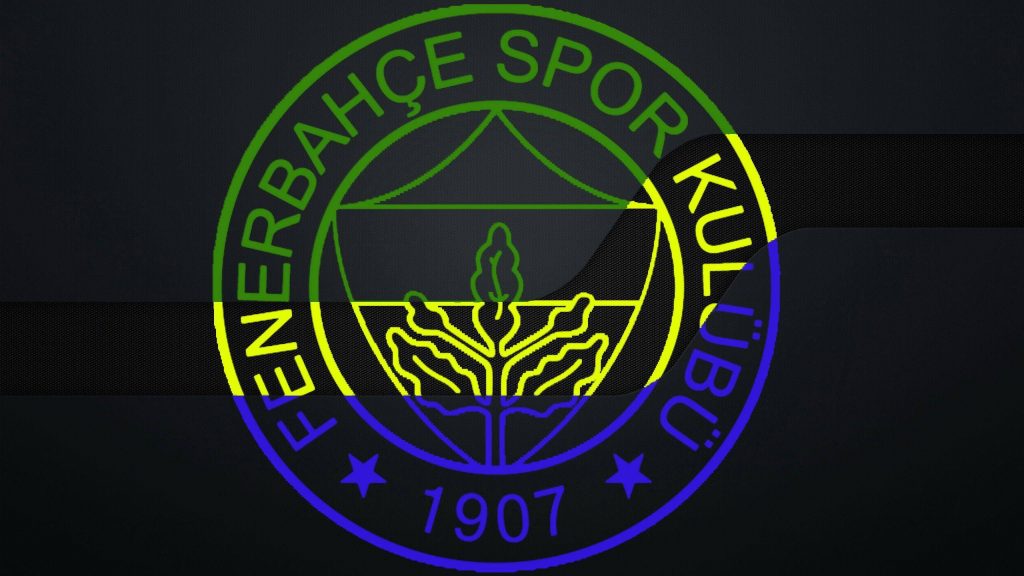 Fenerbahçe SK neon crest wallpaper with glowing green yellow blue accents on dark background