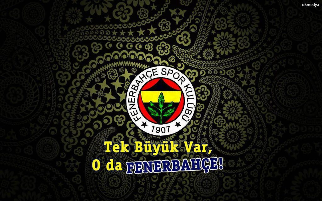 Fenerbahçe SK wallpaper with club crest and Turkish ornamental pattern featuring inspiring slogan