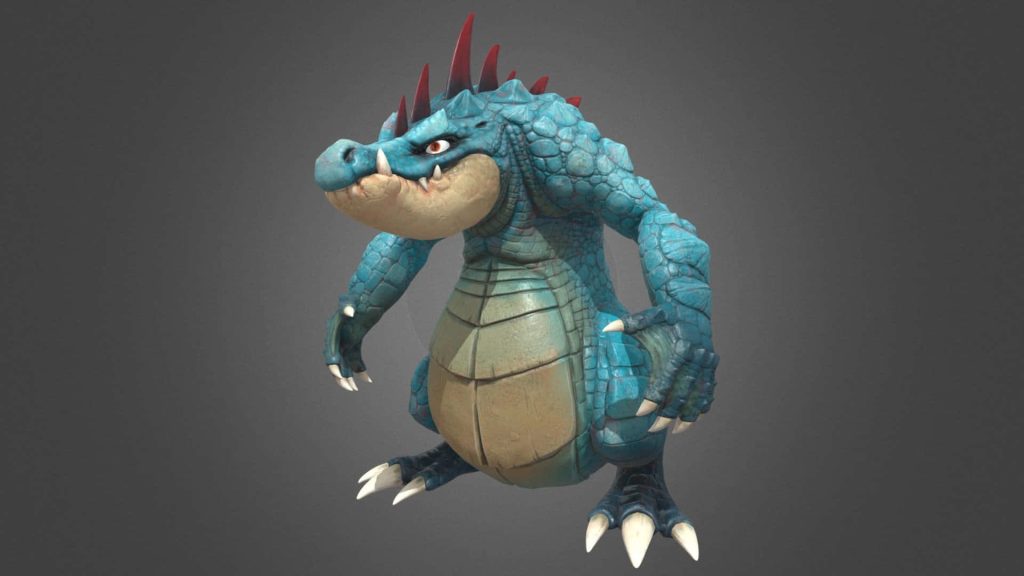 3D render of fierce Feraligatr with sharp teeth and red spikes on neutral studio background wallpaper