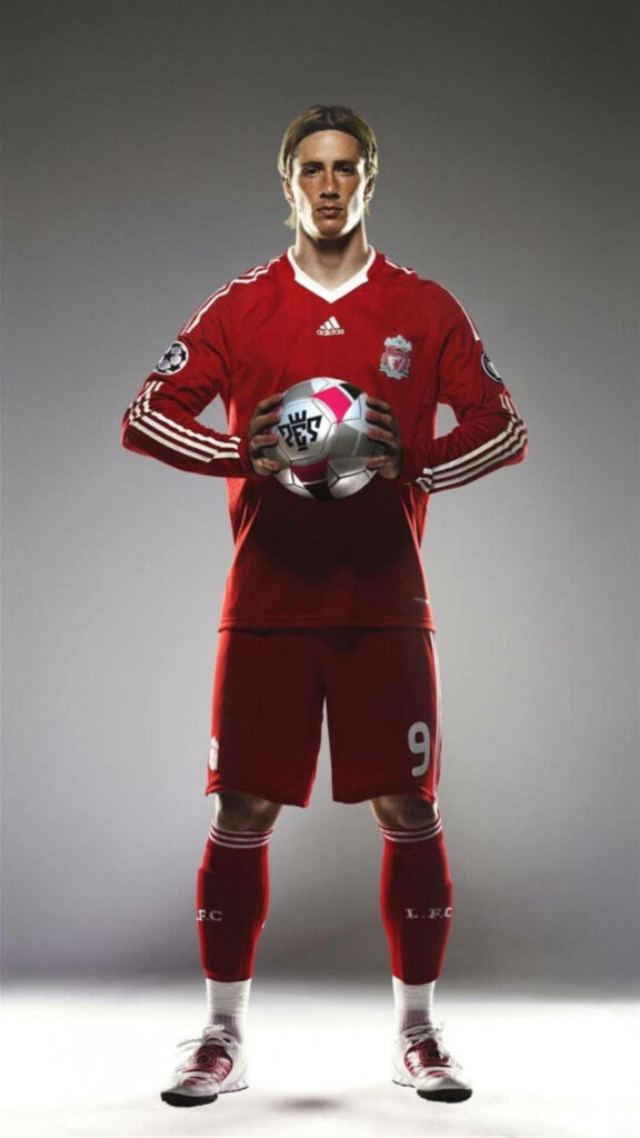 Fernando Torres Liverpool FC kit holding football iconic striker photoshoot wallpaper background
