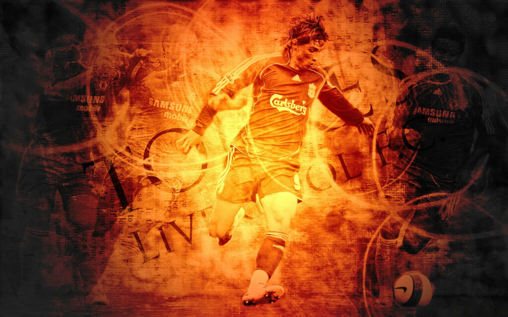 Fernando Torres Liverpool jersey action fiery orange red digital poster wallpaper background