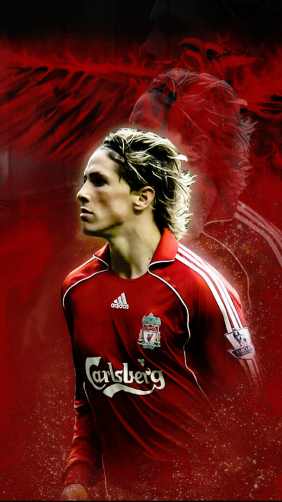 Fernando Torres Liverpool jersey wallpaper dynamic red background football intensity passion
