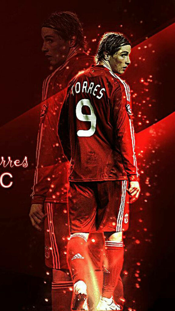 Fernando Torres in red number 9 jersey glowing with bold lighting soccer wallpaper background