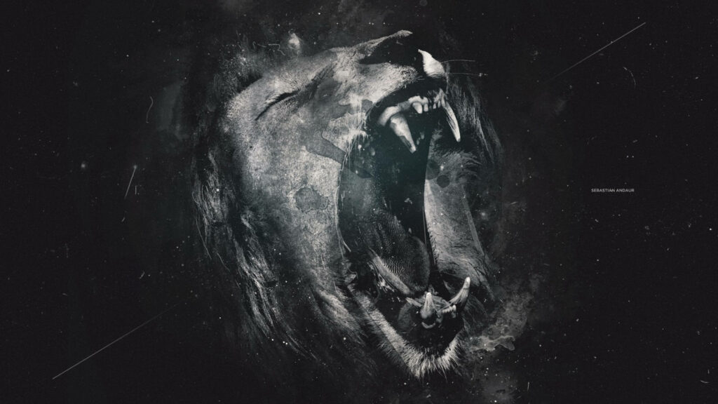 The Majestic Roar: An Abstract Watercolor Lion with Intense Temper and Grainy Textures Wallpaper