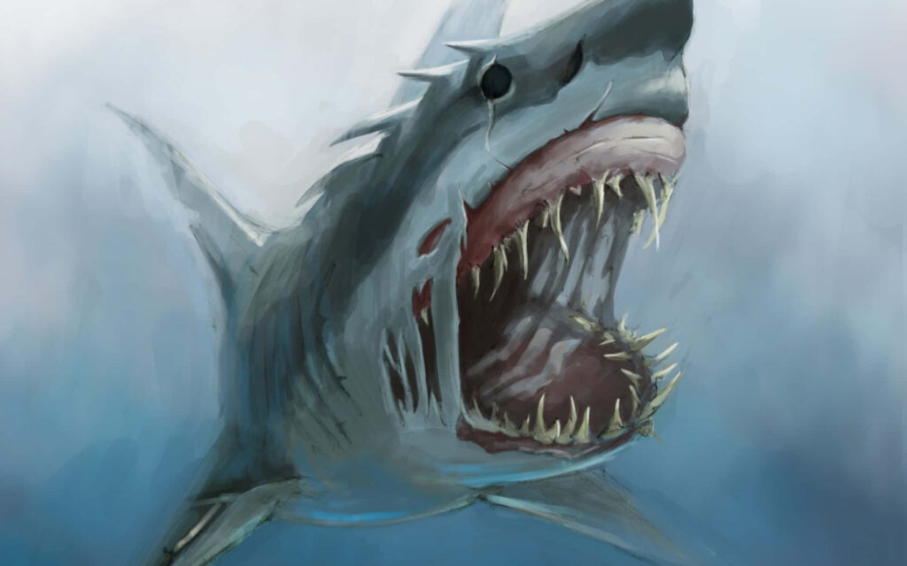 Ferocious Zombie Black Shark Wallpaper - Eerie Aquatic Background