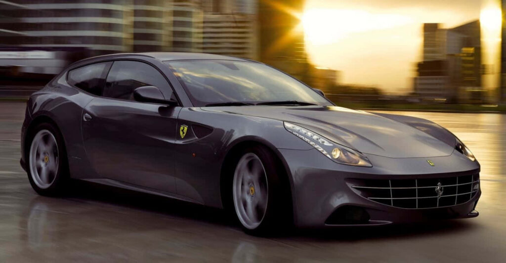 Exploring the Exquisite Prowess of the Ferrari FF on the Open Road: A Captivating Visual Journey Revealing the Opulent Italian Supercar's Unrivaled Performance and Modernistic Design Wallpaper