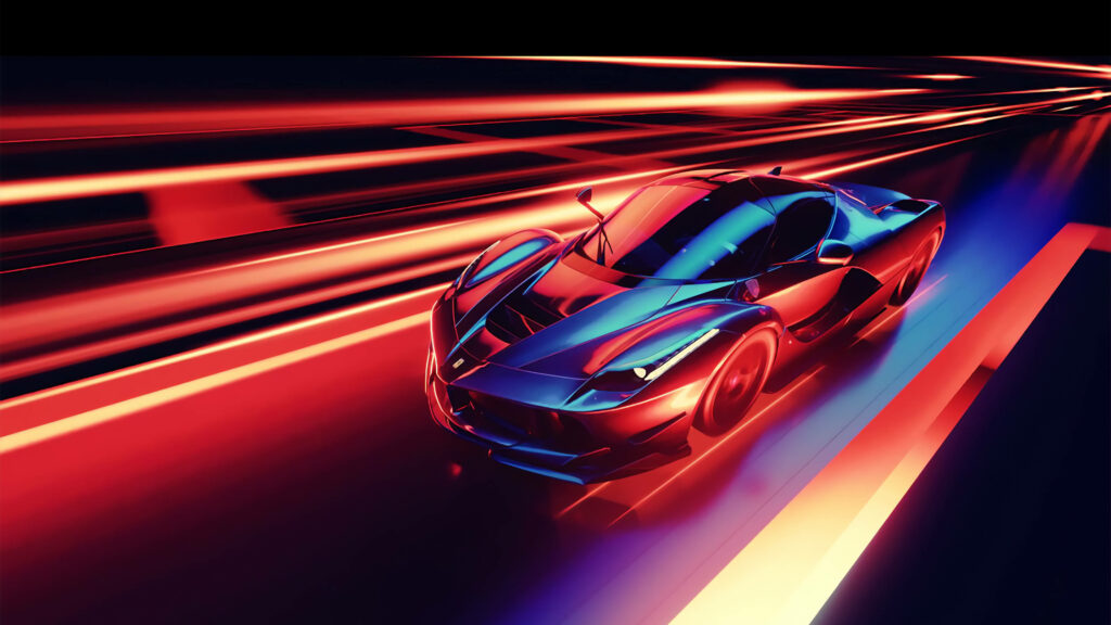 Speeding like Neon Lightning: Mesmerizing Red Ferrari LaFerrari HD Wallpaper