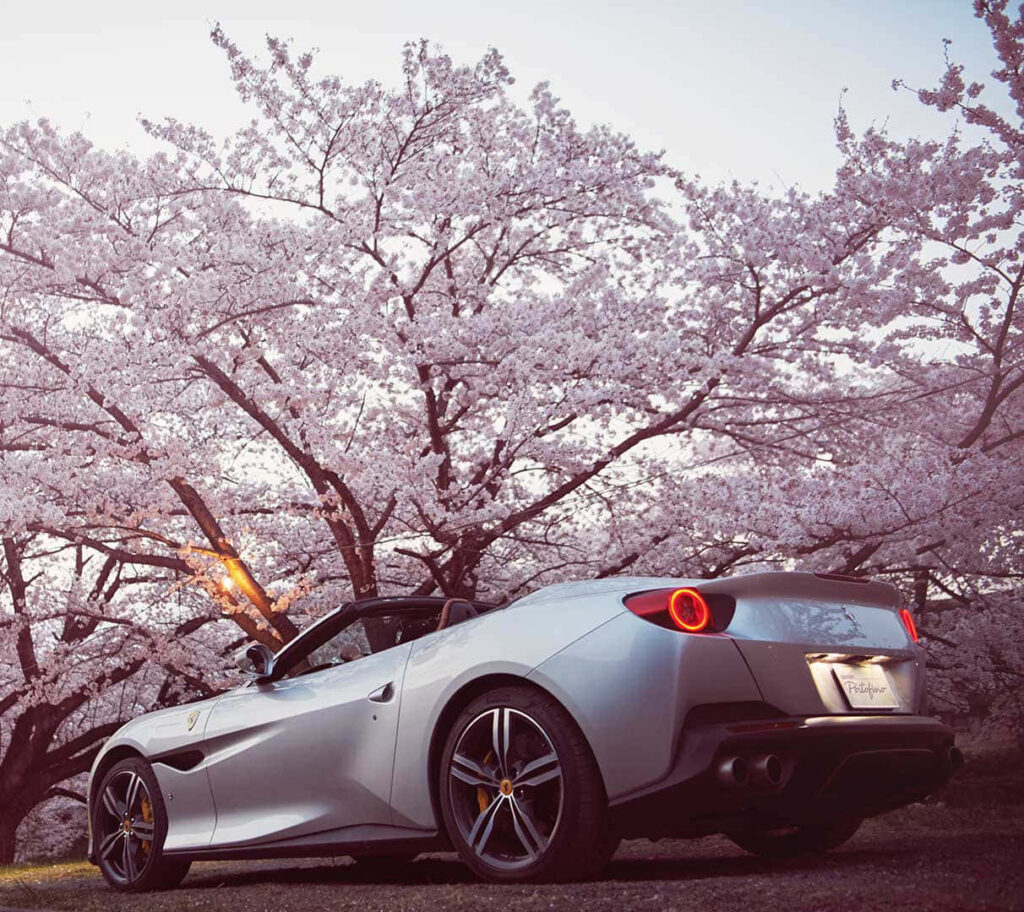 Exquisite Italian Luxury: A Captivating Silver Ferrari Portofino Takes Center Stage on the Open Road Wallpaper