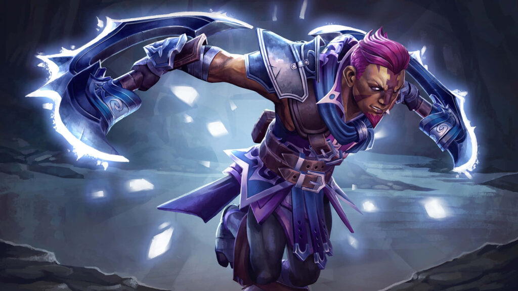 Anti-Mage in Fervent Conscript Mythical Skin Bundle Strikes a Remarkable Pose amidst Captivating Landscape Wallpaper