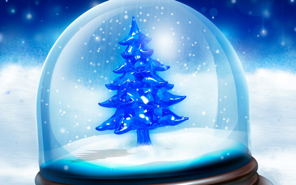 Festive Blue Christmas Tree Snow Globe Wallpaper for Android