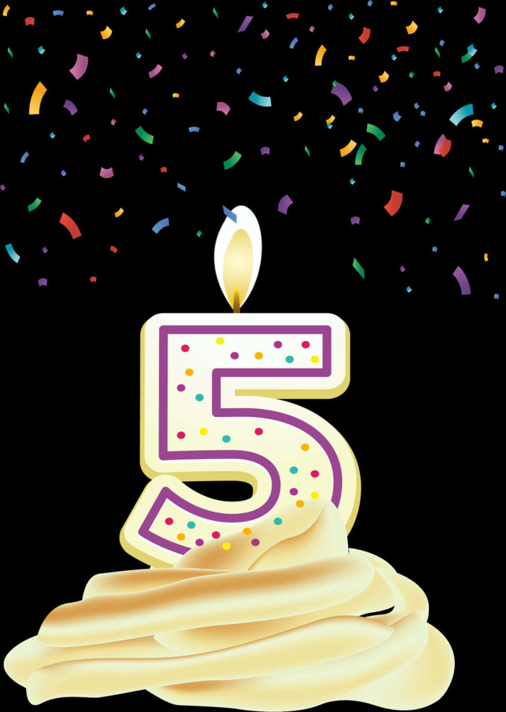 Joyful 5th Birthday Candle Wallpaper with Colorful Confetti