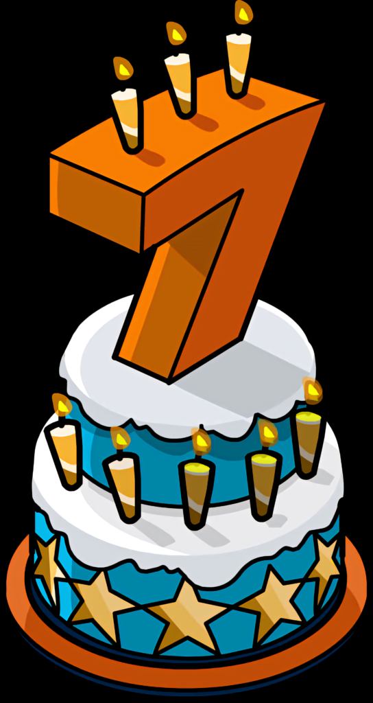 Festive 7th Birthday Cake Wallpaper with Blue Icing & Golden Stars