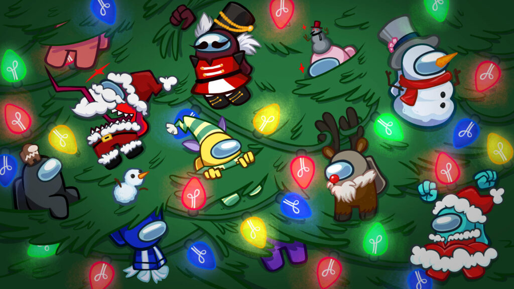 Among Us Holiday Wallpaper: Crewmates in Festive Attire