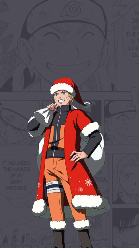 Anime Character in Festive Christmas Outfit with Manga Background Wallpaper