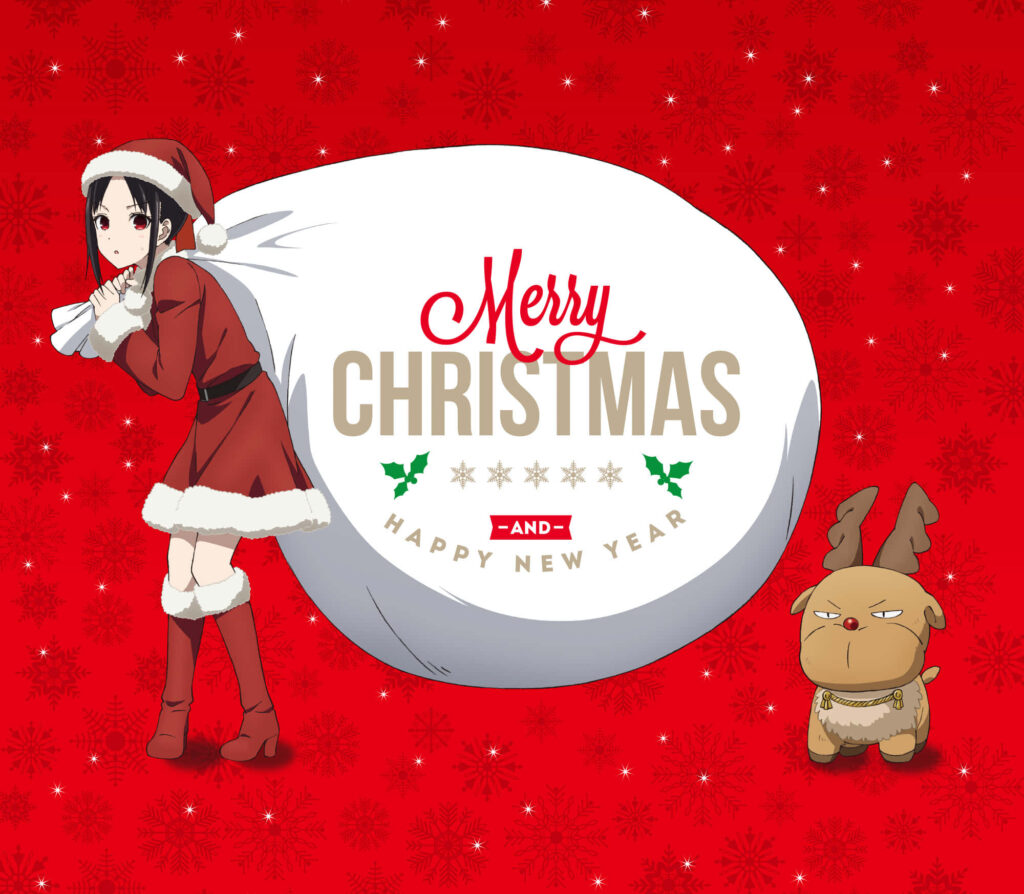 Festive Anime Christmas Wallpaper: Santa Character & Reindeer Cute!