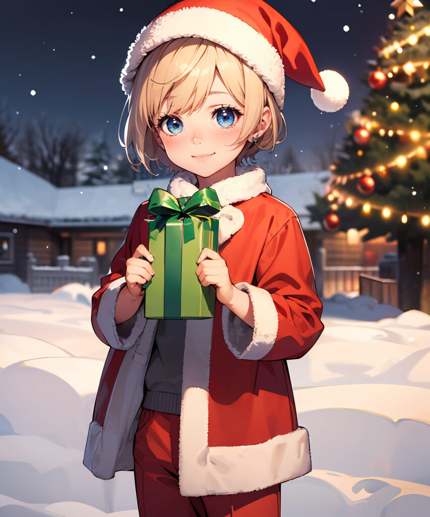 Festive Anime Girl in Santa Outfit with Holiday Cheer – Winter Wallpaper