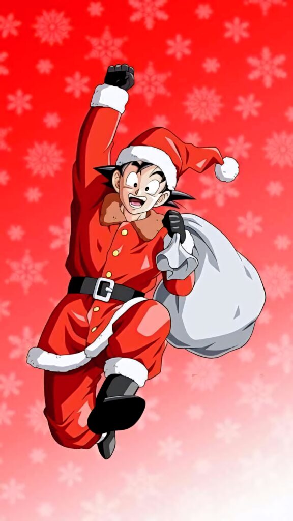 Festive Anime Santa Wallpaper with Joyful Snowflake Background