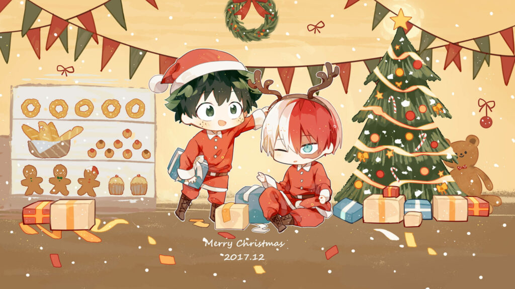 Festive Anime Wallpaper: Adorable Characters in Christmas Cheer