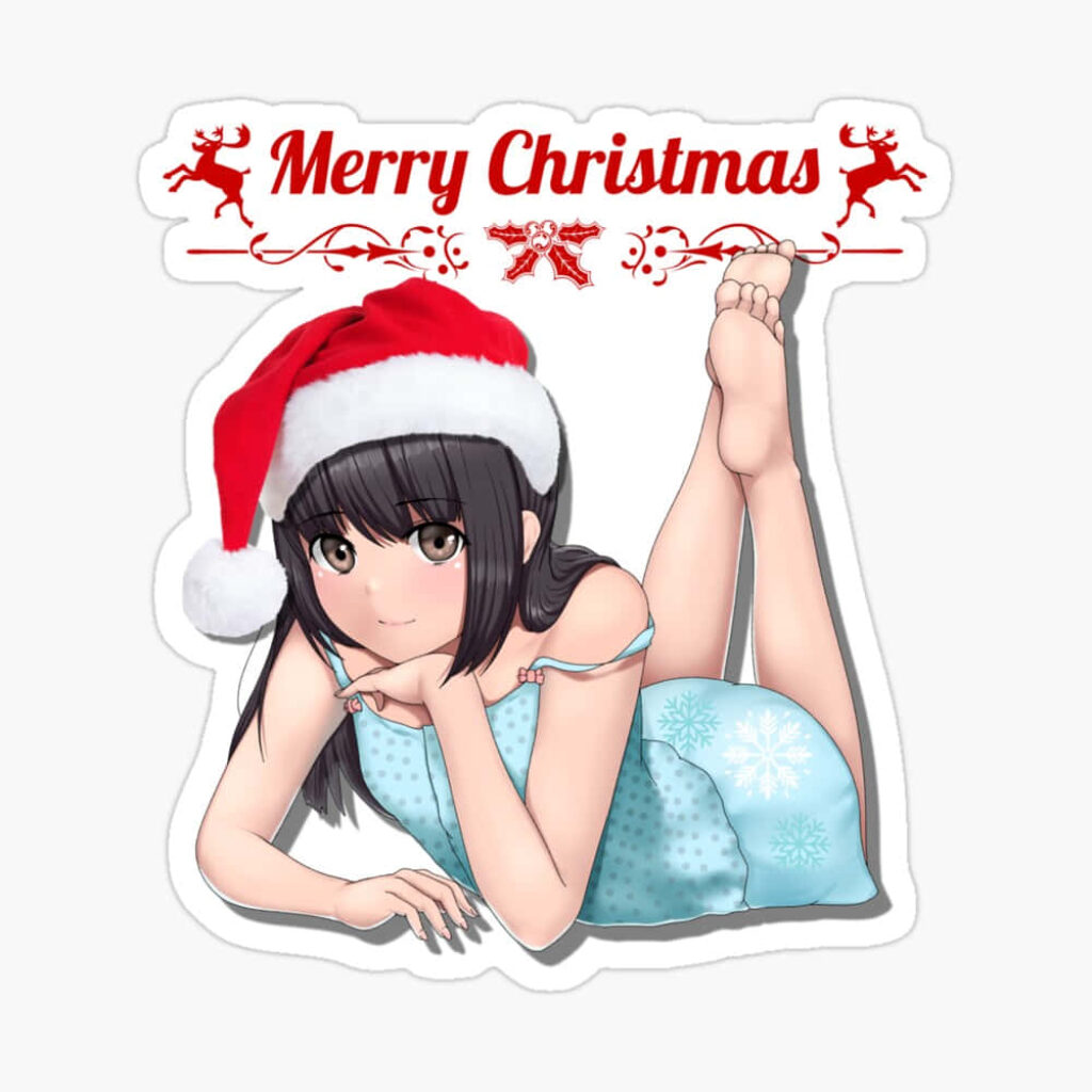 Festive Anime Christmas Wallpaper with Snowflakes & Reindeer Design