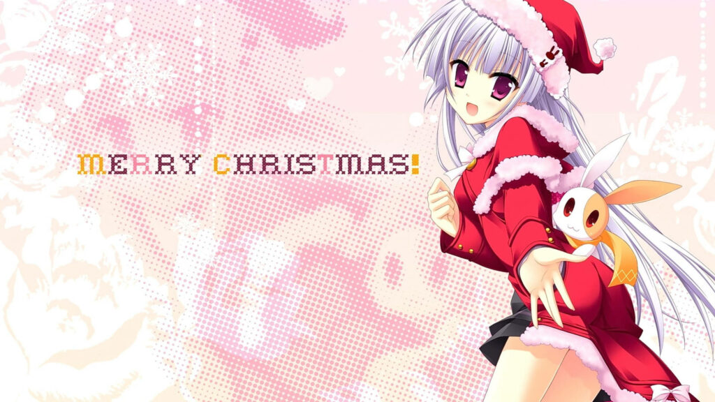 Festive Anime Christmas Wallpaper: Santa Outfit with Bunny Cheer